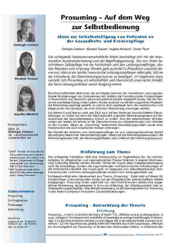 [doc_201277] Prosuming – Auf dem Weg zur Selbstbedienung – Ideen zur Selbstbeteiligung von Patienten an der Gesundheitsund Krankenpflege