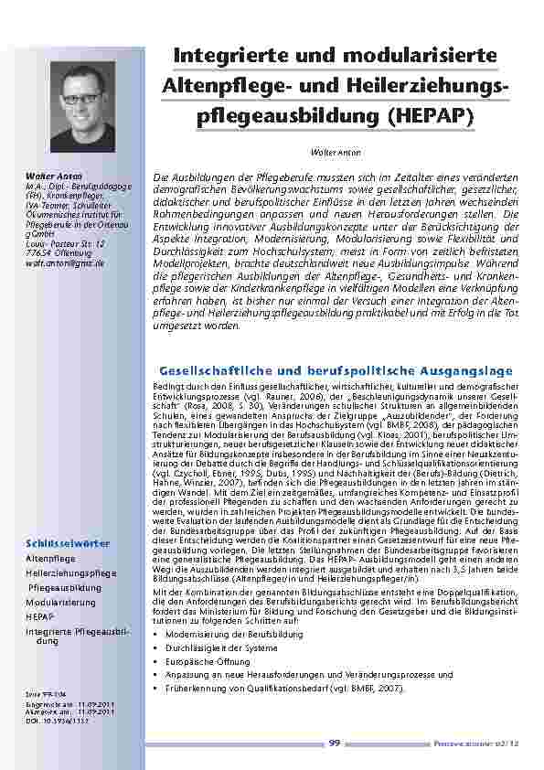 [doc_201206] Integrierte und modularisierte Altenpflegeund Heilerziehungspflegeausbildung (HEPAP)