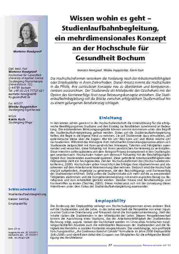 [doc_201197] Wissen wohin es geht – Studienlaufbahnbegleitung, ein mehrdimensionales Konzept an der Hochschule für Gesundheit Bochum