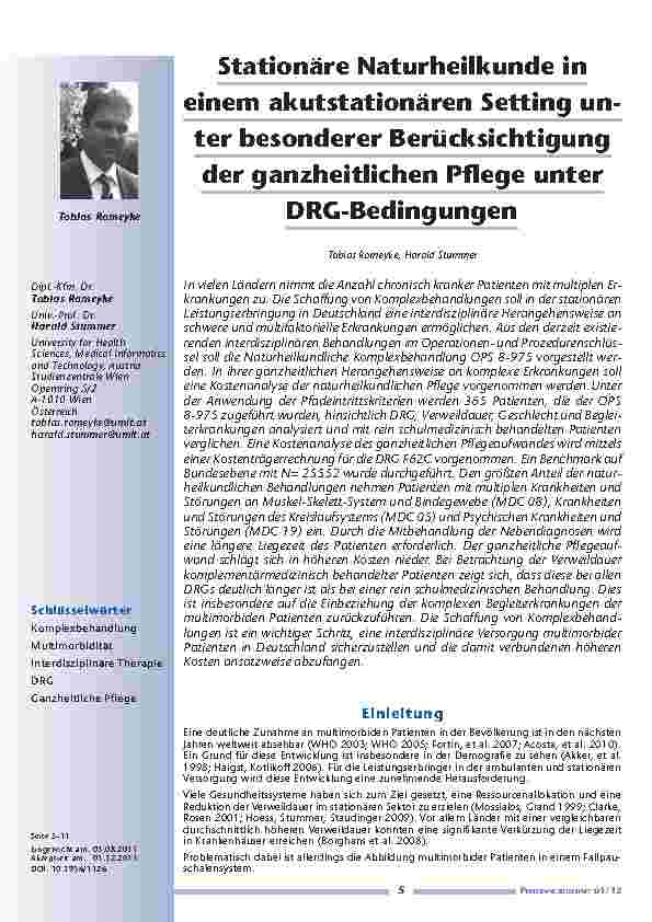 [doc_201193] Stationäre Naturheilkunde in einem akutstationären Setting unter besonderer Berücksichtigung der ganzheitlichen Pflege unter DRG-Bedingungen