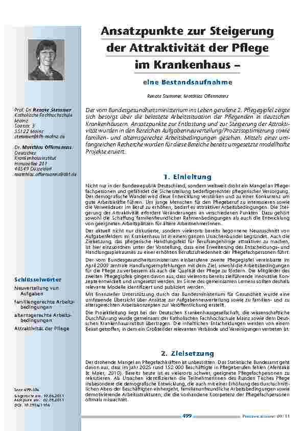 [doc_201170] Ansatzpunkte zur Steigerung der Attraktivität der Pflege im Krankenhaus – eine Bestandsaufnahme