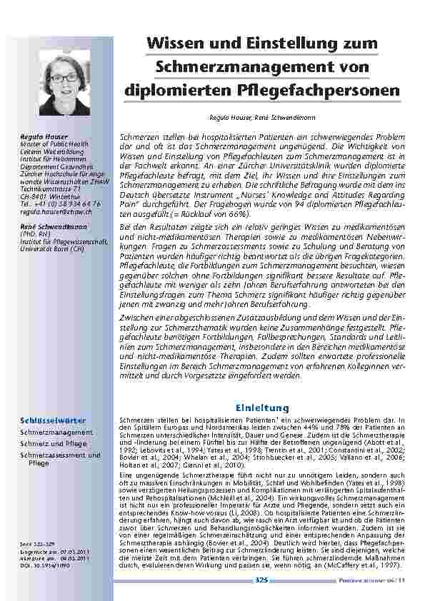[doc_201151] Wissen und Einstellung zum Schmerzmanagement von diplomierten Pflegefachpersonen
