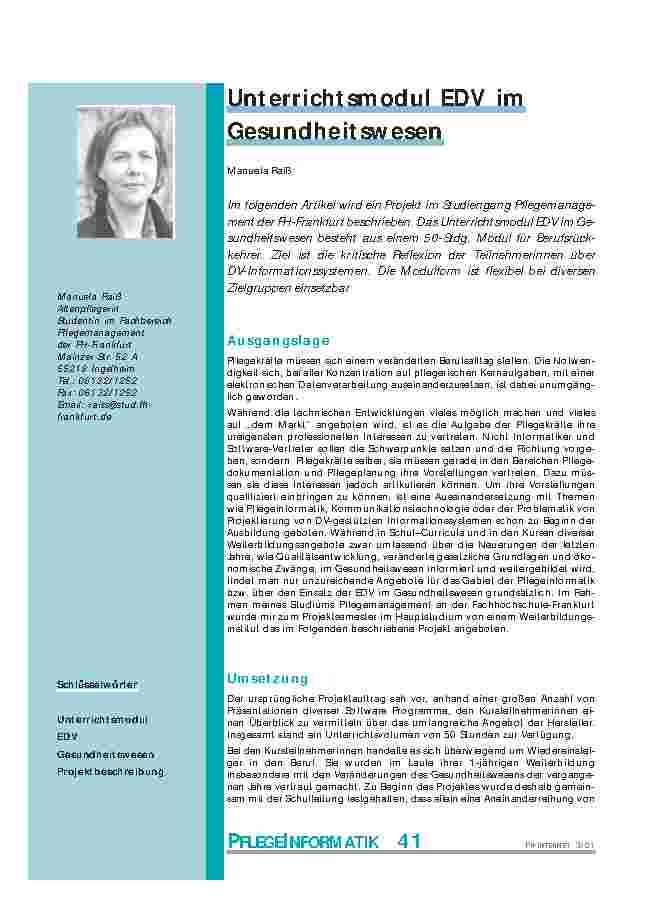 [doc_200926] Unterrichtsmodul EDV im Gesundheitswesen