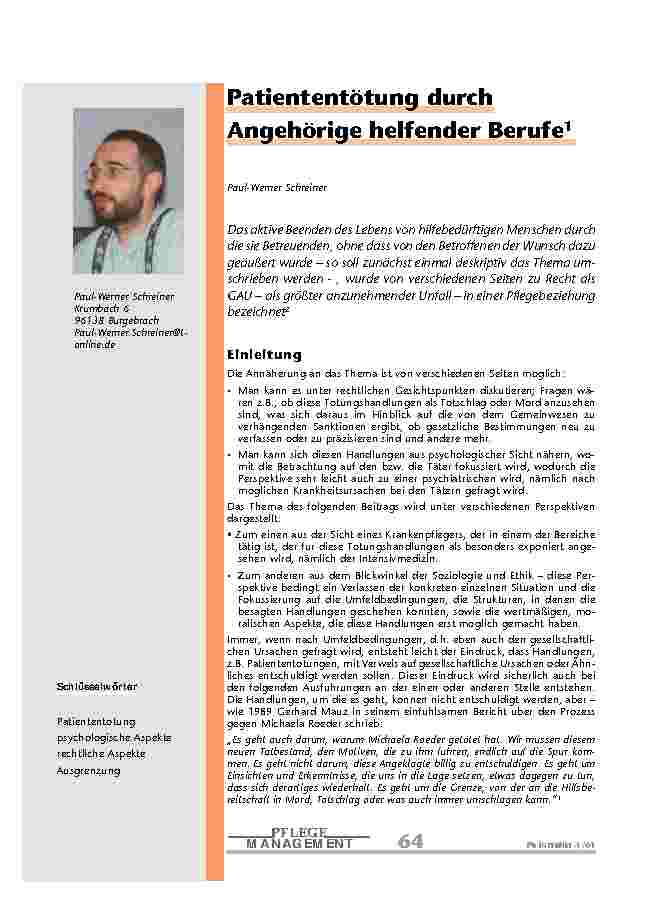 Patiententötung durch Angehörige helfender Berufe
