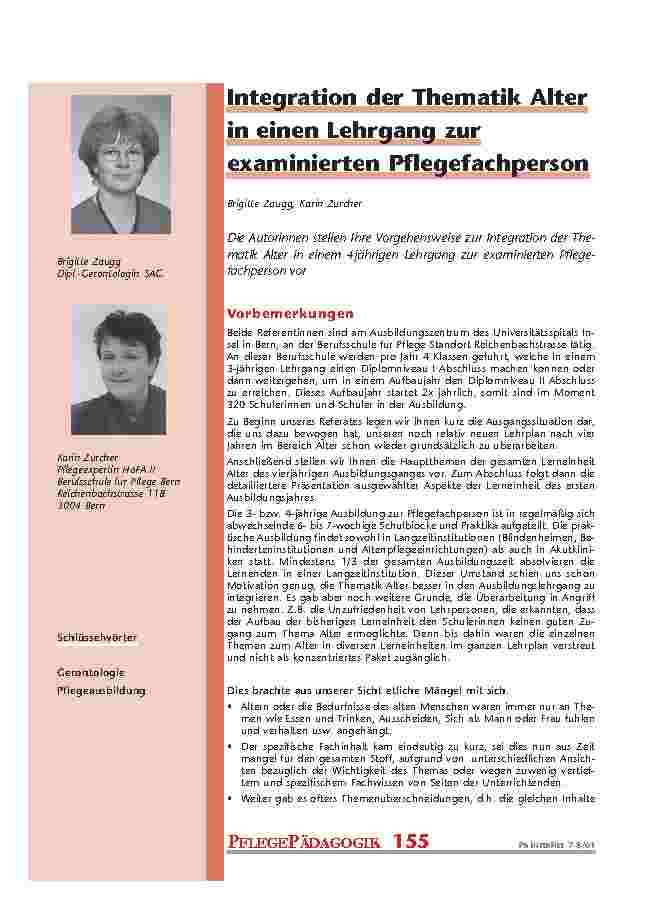 [doc_200903] Integration der Thematik Alter in einen Lehrgang zur examinierten Pflegefachperson