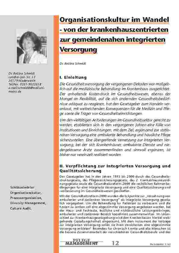 [doc_200859] Organisationskultur im Wandel - von der krankenhauszentrierten zur gemeindenahen integrierten Versorgung
