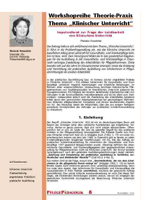 [doc_200773] Workshopreihe Theorie-Praxis Thema „Klinischer Unterricht“