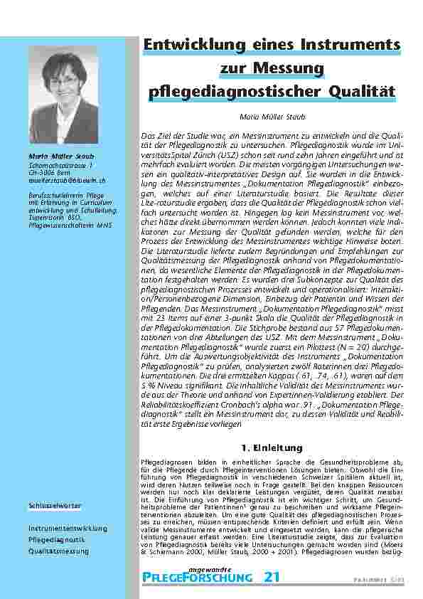 [doc_200741] Entwicklung eines Instrumentszur Messungpflegediagnostischer Qualität
