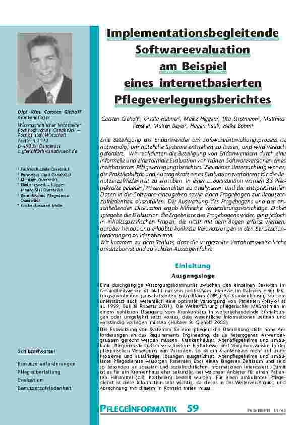 [doc_200709] ImplementationsbegleitendeSoftwareevaluationam Beispieleines internetbasiertenPflegeverlegungsberichtes