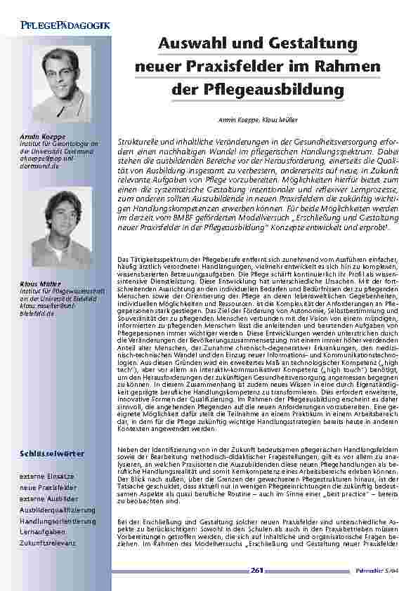 [doc_200652] Auswahl und Gestaltungneuer Praxisfelder im Rahmender Pflegeausbildung