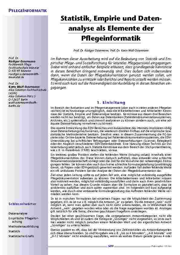 [doc_200617] Statistik, Empirie und Datenanalyse als Elemente derPflegeinformatik