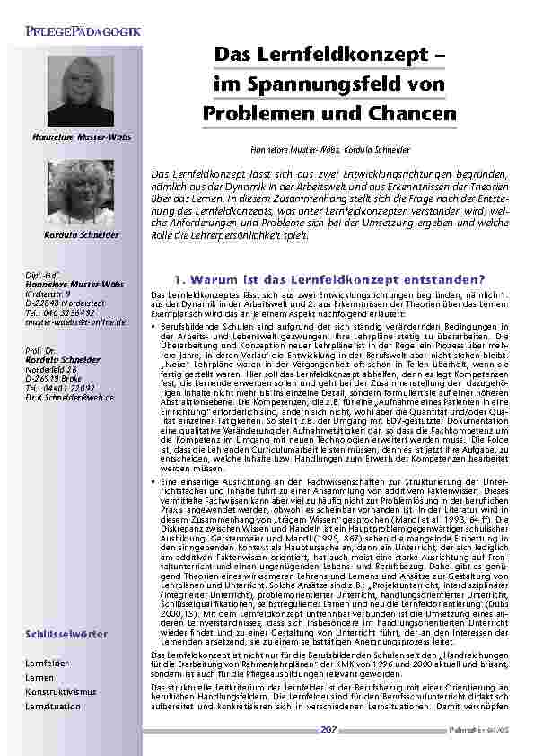 [doc_200573] Das Lernfeldkonzept –im Spannungsfeld vonProblemen und Chancen