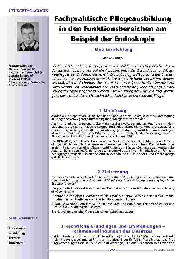 [doc_200567] Fachpraktische Pflegeausbildungin den Funktionsbereichen amBeispiel der Endoskopie