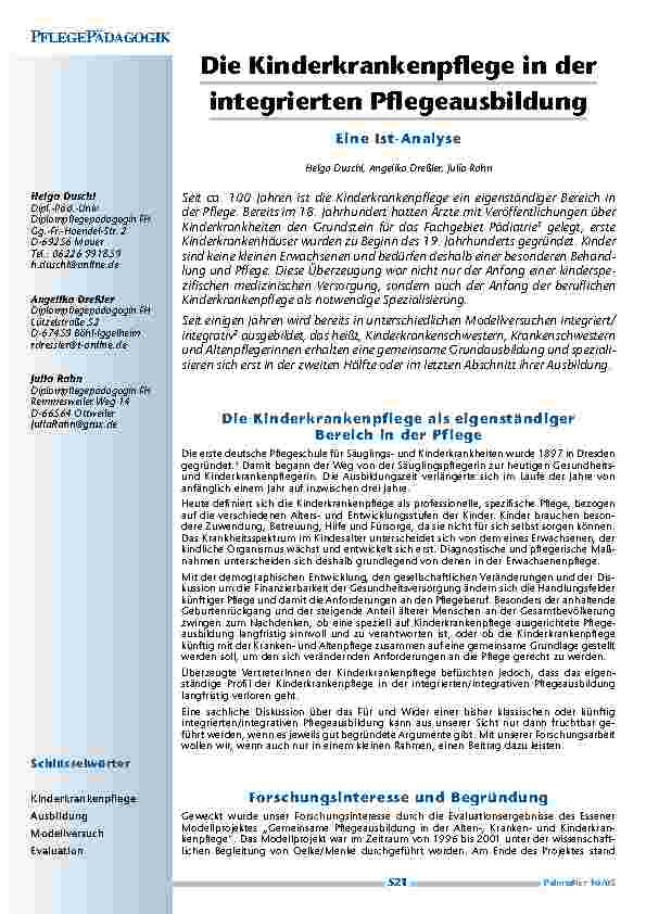 [doc_200535] Die Kinderkrankenpflege in derintegrierten Pflegeausbildung