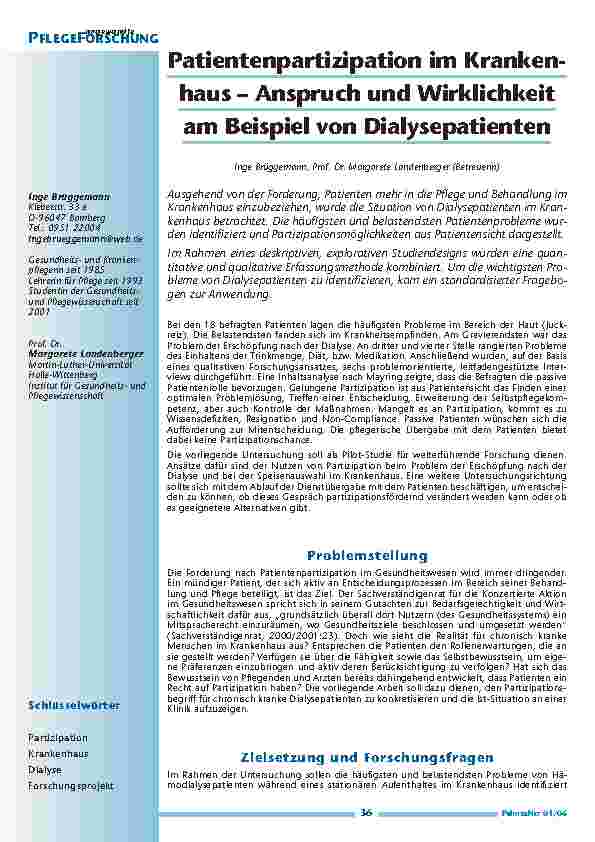 [doc_200506] Patientenpartizipation im Krankenhaus – Anspruch und Wirklichkeitam Beispiel von Dialysepatienten