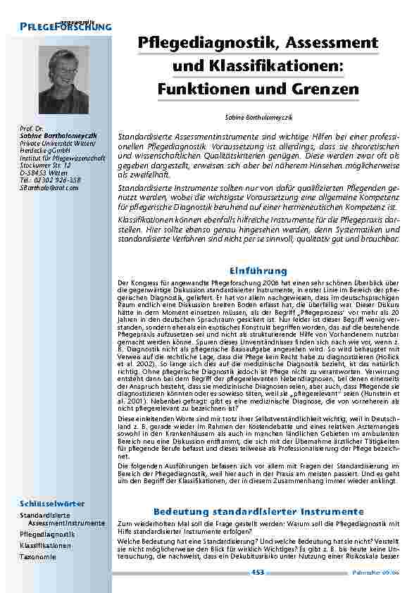 [doc_200457] Pflegediagnostik, Assessmentund Klassifikationen:Funktionen und Grenzen
