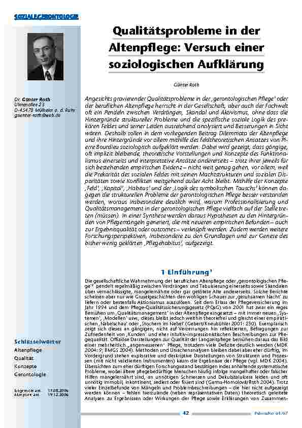 [doc_200420] Qualitätsprobleme in derAltenpflege: Versuch einersoziologischen Aufklärung