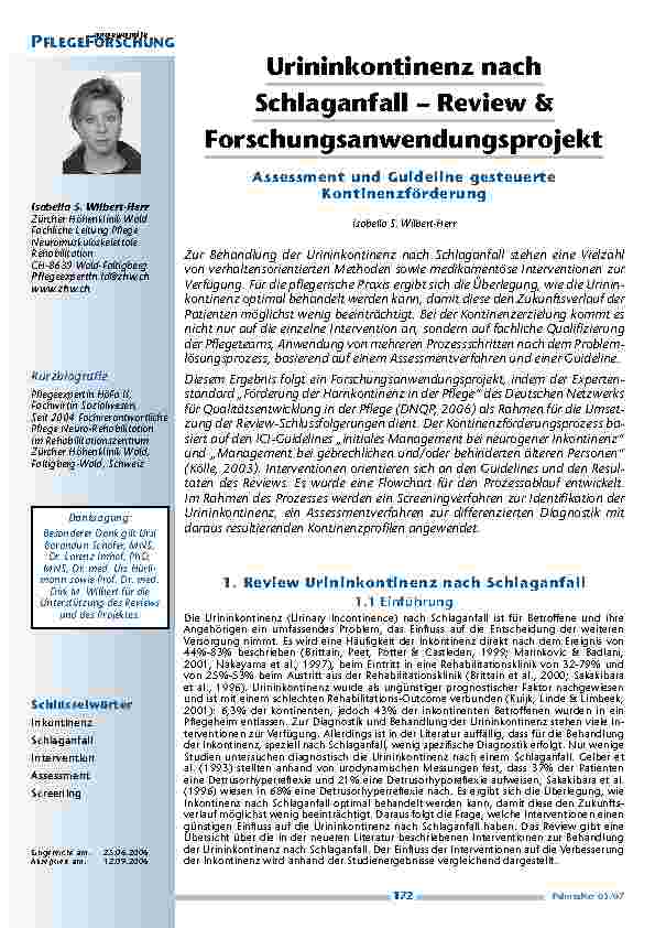 [doc_200406] Urininkontinenz nachSchlaganfall – Review und Forschungsanwendungsprojekt