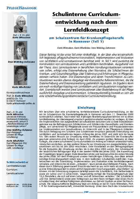 [doc_200399] Schulinterne Curriculumentwicklung nach demLernfeldkonzeptam Schulzentrum für Krankenpflegeberufein Hannover (Teil 1)