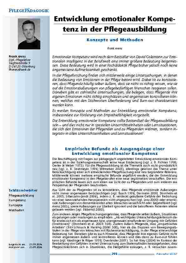 [doc_200394] Entwicklung emotionaler Kompetenz in der Pflegeausbildung.Konzepte und Methoden
