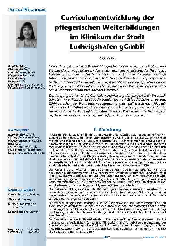 Curriculumentwicklung derpflegerischen Weiterbildungenim Klinikum der StadtLudwigshafen gGmbH