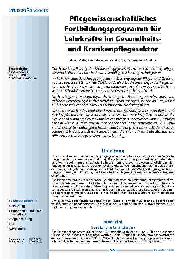 [doc_200361] PflegewissenschaftlichesFortbildungsprogramm fürLehrkräfte im GesundheitsundKrankenpflegesektor