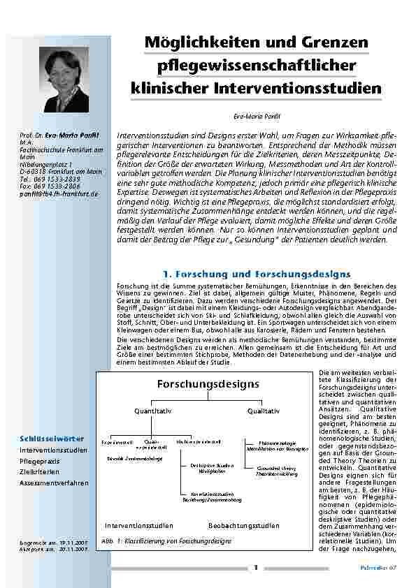 [doc_200260] Möglichkeiten und Grenzen pflegewissenschaftlicher klinischer Interventionsstudien