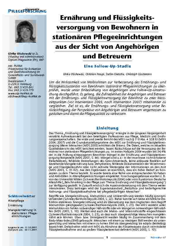 [doc_200257] Ernährung und Flüssigkeitsversorgung von Bewohnern in stationären Pflegeeinrichtungen aus der Sicht von Angehörigen und Betreuern – Eine Follow-Up-Studie