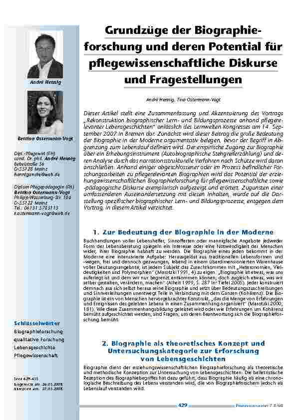 [doc_200240] Grundzüge der Biographieforschung und deren Potential für pflegewissenschaftliche Diskurse und Fragestellungen