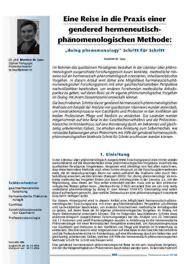 [doc_200222] Eine Reise in die Praxis einer gendered hermeneutisch-phänomenologischen Methode: „doing phenomenology“ Schritt für Schritt