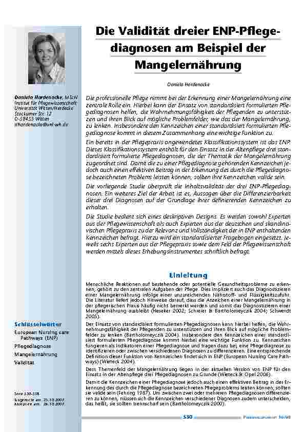 [doc_200216] Die Validität dreier ENP-Pflegediagnosen am Beispiel der Mangelernährung