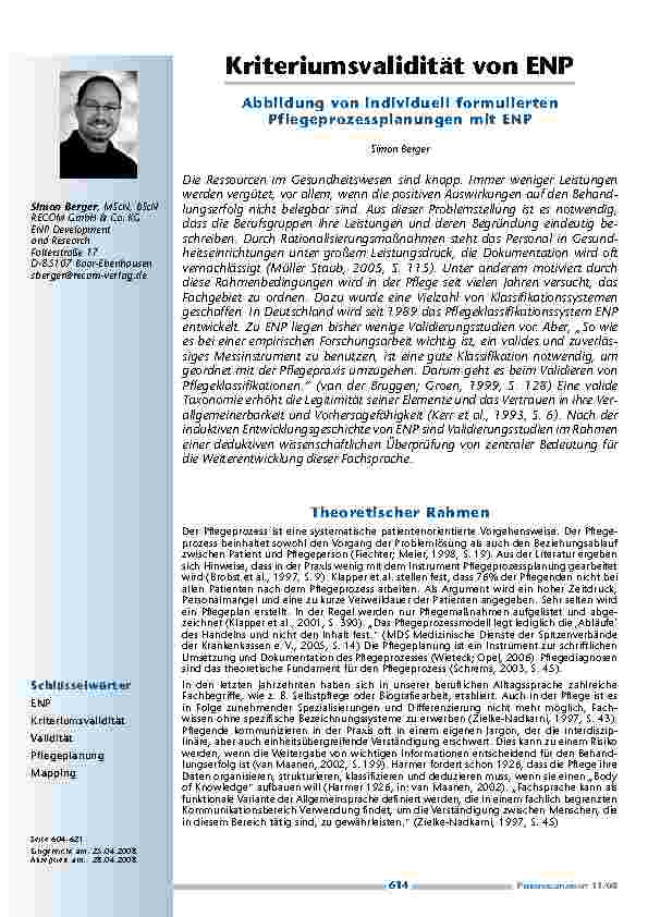 [doc_200200] Kriteriumsvalidität von ENP – Abbildung von individuell formulierten Pflegeprozessplanungen mit ENP
