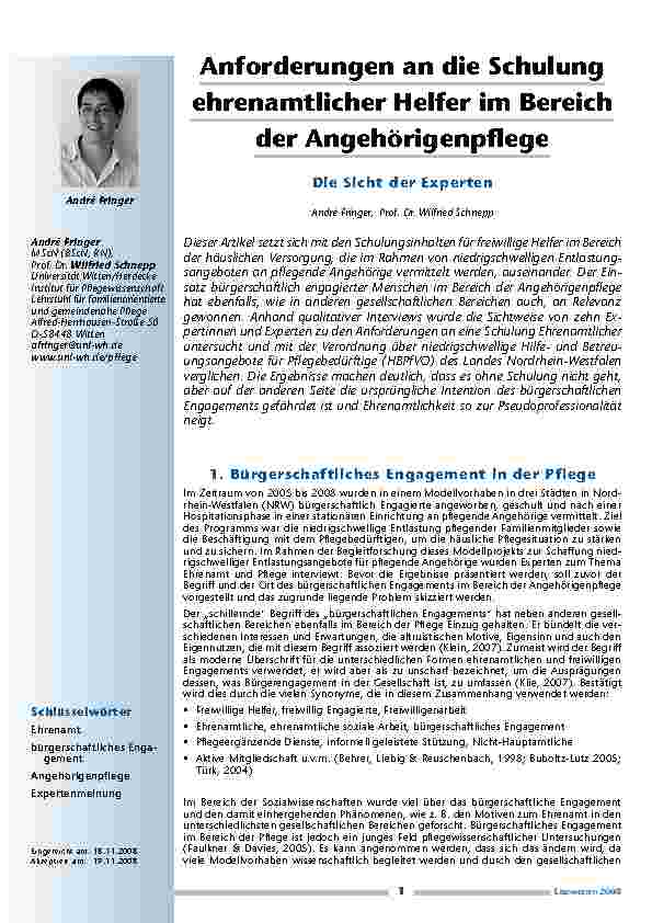[doc_200191] Anforderungen an die Schulung ehrenamtlicher Helfer im Bereich der Angehörigenpflege: Die Sicht der Experten