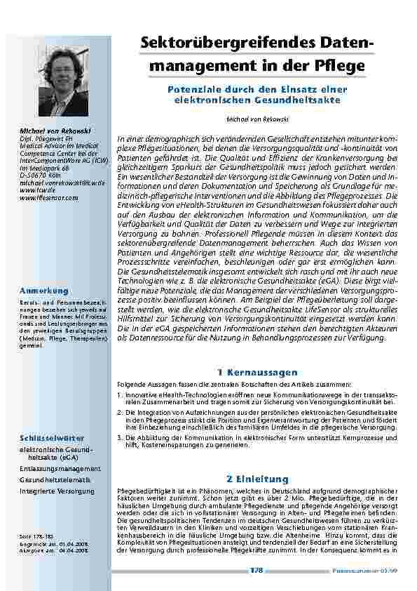 [doc_200161] Sektorübergreifendes Datenmanagement in der PflegePotenziale durch den Einsatz einer elektronischen Gesundheitsakte