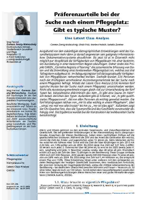 [doc_200158] Präferenzurteile bei der Suche nach einem Pflegeplatz: Gibt es typische Muster? Eine Latent Class Analyse