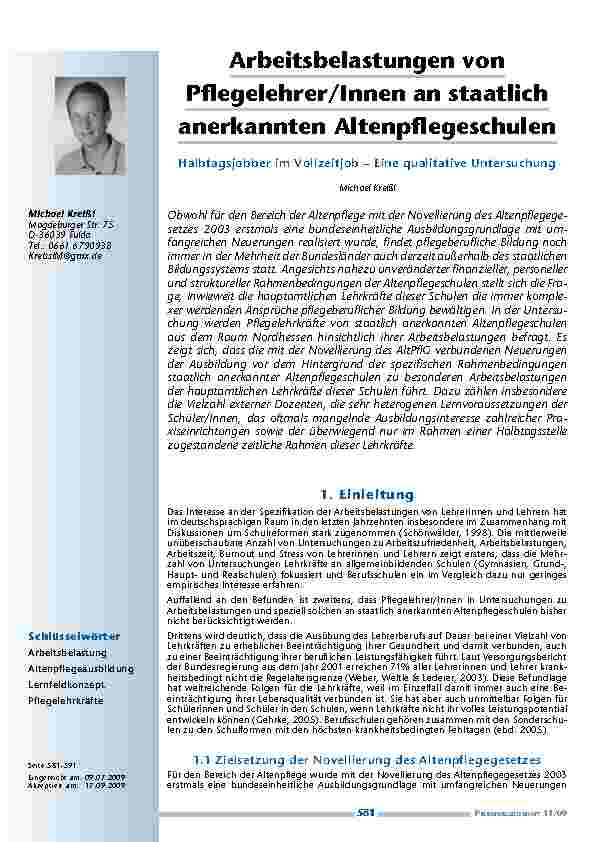 [doc_200121] Arbeitsbelastungen von Pflegelehrer/Innen an staatlich anerkannten Altenpflegeschulen – Halbtagsjobber im Vollzeitjob – Eine qualitative Untersuchung