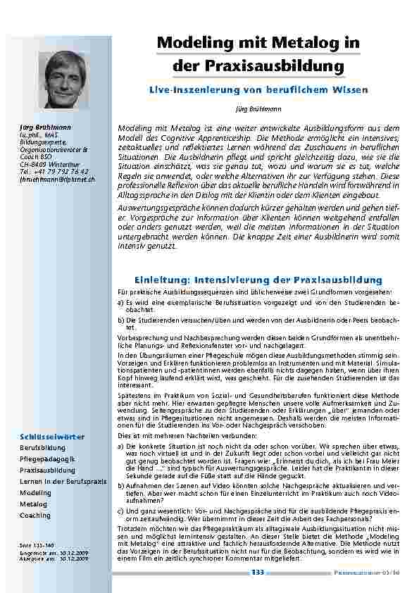 [doc_200083] Modeling mit Metalog in der Praxisausbildung–Live-Inszenierung von beruflichem Wissen