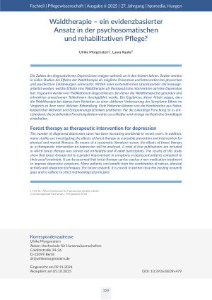 [doc_569877] Waldtherapie – ein evidenzbasierter Ansatz in der psychosomatischen und rehabilitativen Pflege?