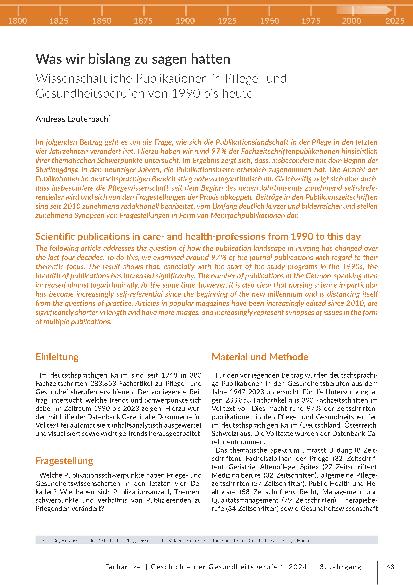 [doc_315908] Was wir bislang zu sagen hatten: Wissenschaftliche Publikationen in Pflegeund Gesundheitsberufen von 1990 bis heute.