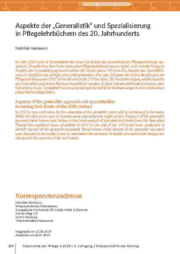 [doc_203148] Aspekte der „Generalistik“ und Spezialisierung in Pflegelehrbüchern des 20. Jahrhunderts