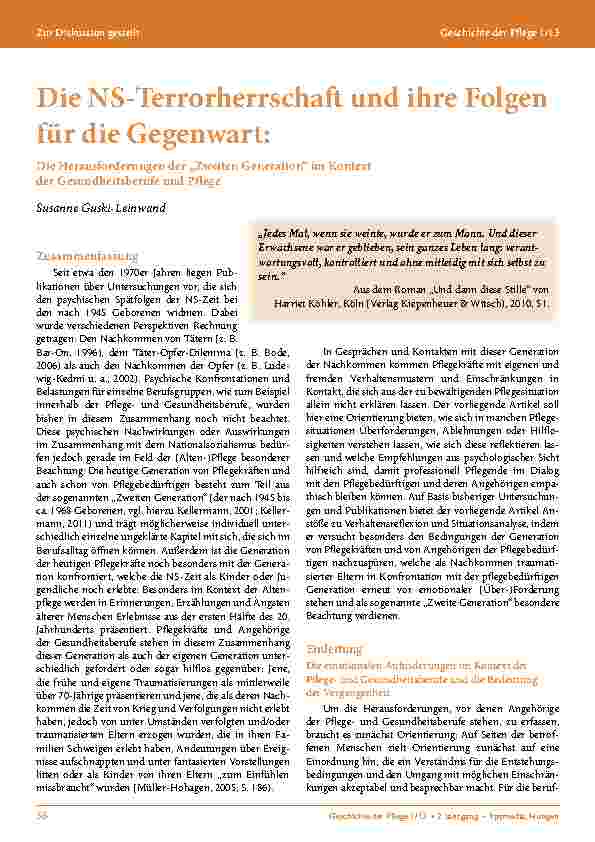 [doc_203053] Die NS-Terrorherrschaft und ihre Folgen für die Gegenwart: Die Herausforderungen der „Zweiten Generation“ im Kontext der Gesundheitsberufe und Pfl ege