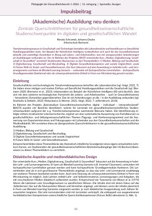 [doc_570994] (Akademische) Ausbildung neu denken Zentrale Querschnittthemen für gesundheitswissenschaftliche Studienschwerpunkte im digitalen und gesellschaftlichen Wandel