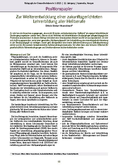 [doc_324285] Zur Weiterentwicklung einer zukunftsgerichteten Lehrerbildung aller Heilberufe