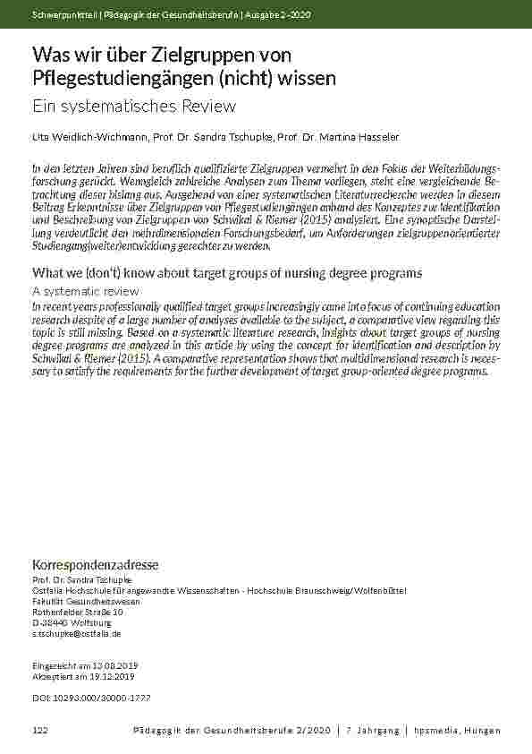 Was wir über Zielgruppen von Pflegestudiengängen (nicht) wissen - Ein systematisches Review