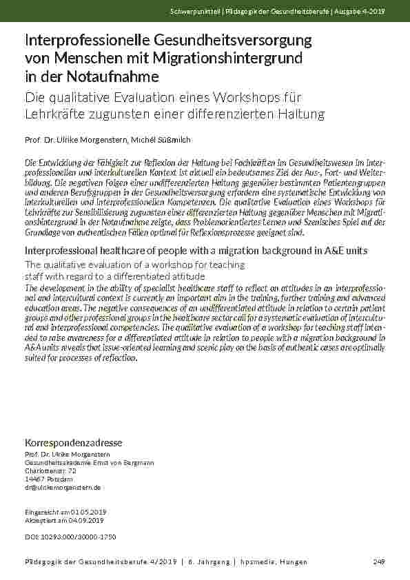 Interprofessionelle Gesundheitsversorgung von Menschen mit Migrationshintergrund in der Notaufnahme. Die qualitative Evaluation eines Workshops für Lehrkräfte zugunsten einer differenzierten Haltung