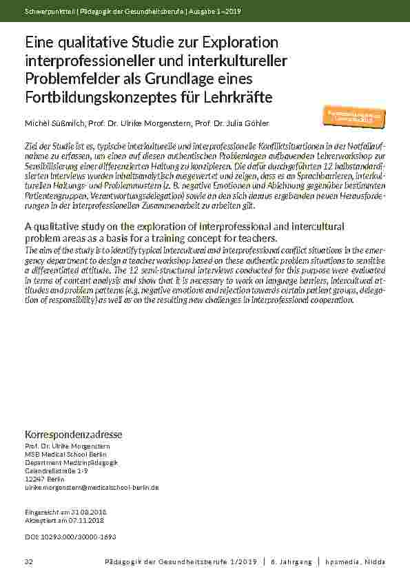 Eine qualitative Studie zur Exploration interprofessioneller und interkultureller Problemfelder als Grundlage eines Fortbildungskonzeptes für Lehrkräfte