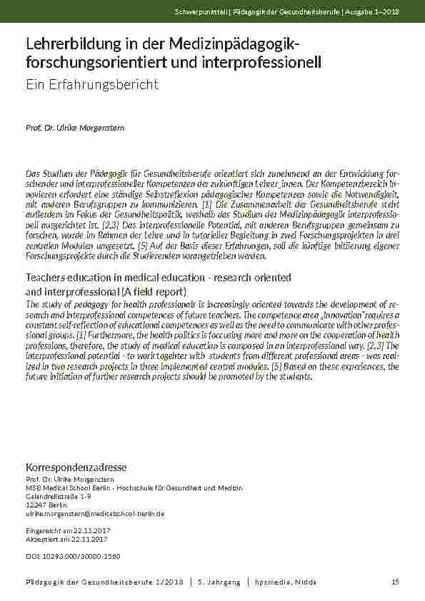 Lehrerbildung in der Medizinpädagogikforschungsorientiert und interprofessionell. Ein Erfahrungsbericht