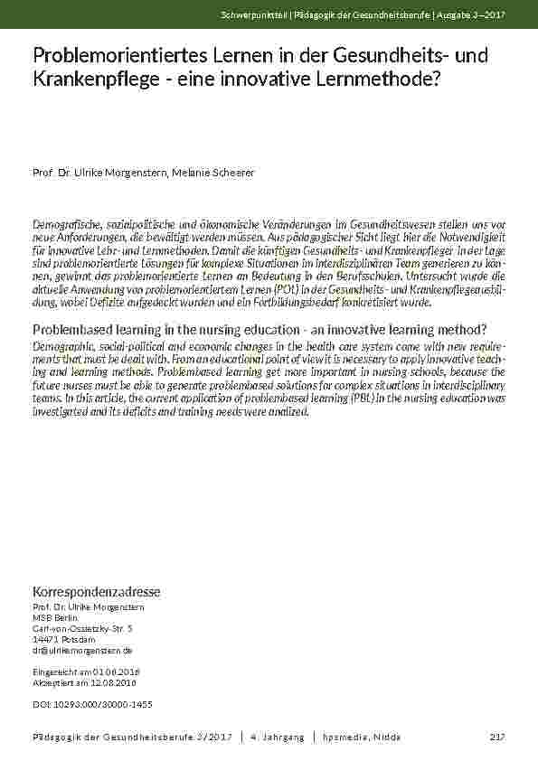 Problemorientiertes Lernen in der Gesundheitsund Krankenpflege - eine innovative Lernmethode?
