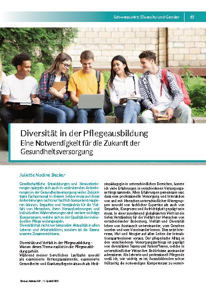 [doc_325178] Diversität in der Pflegeausbildung. Eine Notwendigkeit für die Zukunft der Gesundheitsversorgung
