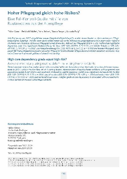 [doc_317942] Hoher Pflegegrad gleich hohe Risiken? Eine Fall-Kontroll-Studie mithilfe von Routinedaten aus der Altenpflege